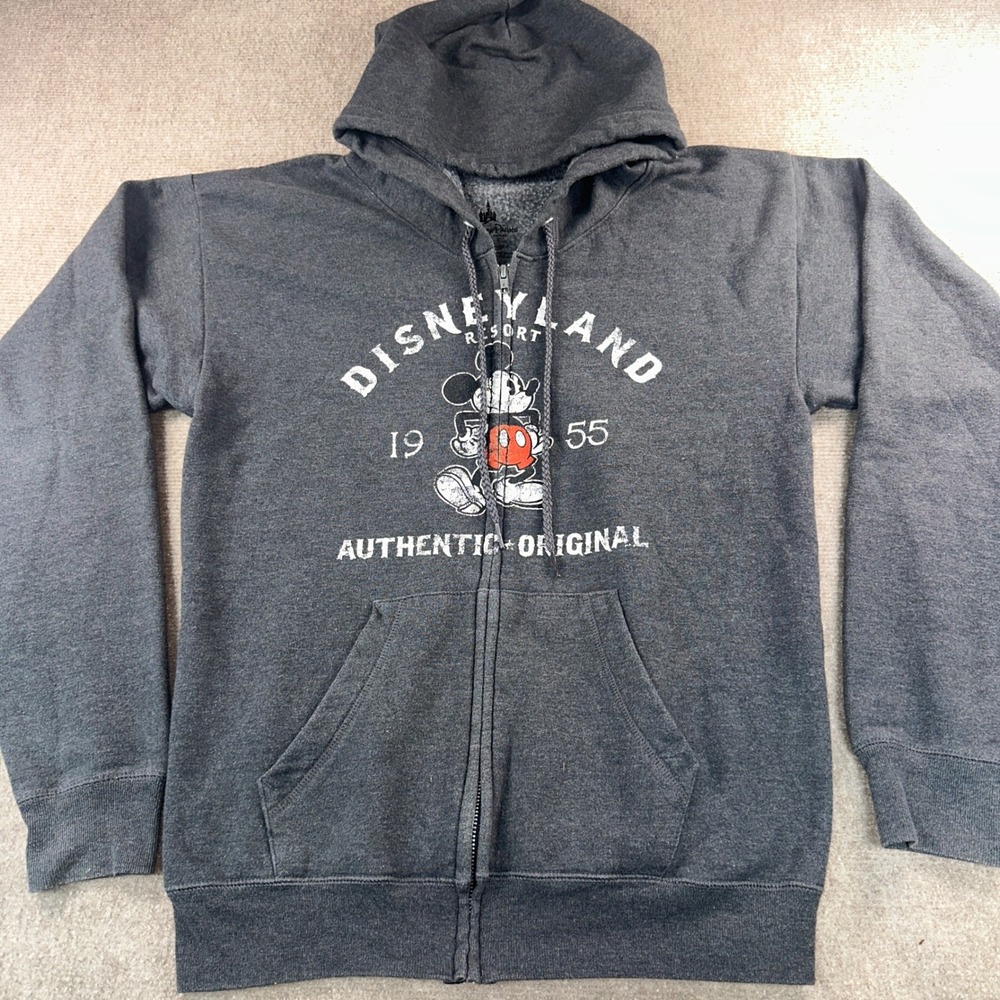 Disney Parks Disneyland Resort Mickey Mouse Zip Hoodie Charcoal Gray Small Hanes